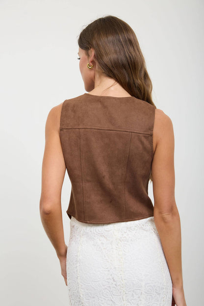 HORSE SHOE EMBROIDERY FRONT TIE SUEDE VEST