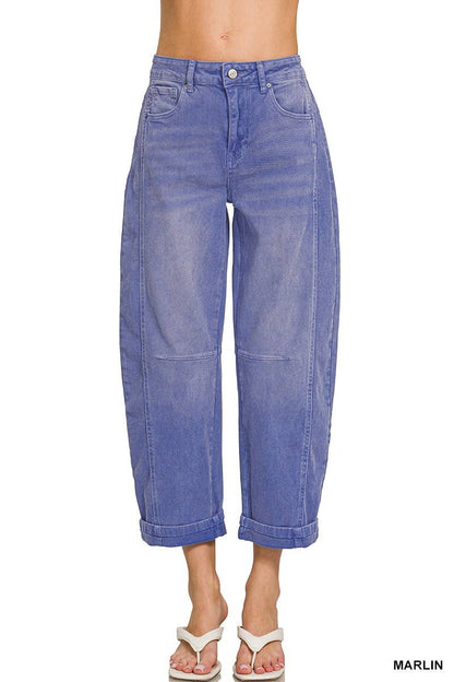 Splash of Color Barrel-Leg Cropped Denim Pants
