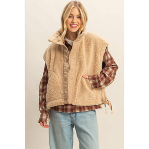Cool Weather Vibes Sherpa Vest with Tie-Up Side Details