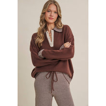 Load image into Gallery viewer, COZY CABIN PINSTRIPE HENLEY POLO SWEATER TOP