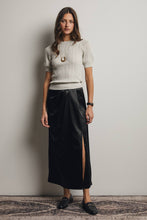 Load image into Gallery viewer, Midnight Muse Satin Side Slit Midi Skirt