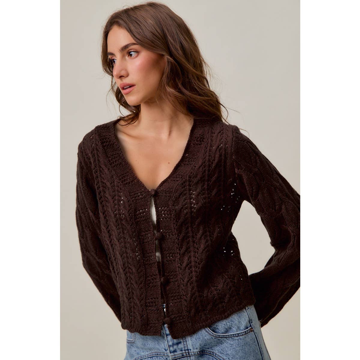 SWEATER WEAVING CARDIGAN TOP