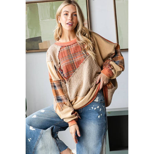 Oli & Hali Patchwork Oversized Pullover Knit Top
