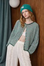 Load image into Gallery viewer, STRIPE RAW EDGE DROP SHOULDER KNIT CARDIGAN
