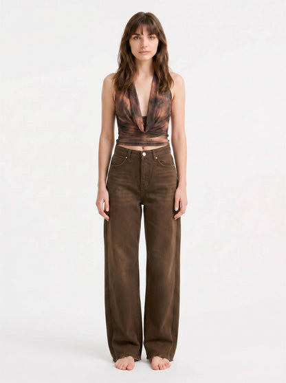 SHEER DRAPED HALTER PLUNGE TOP