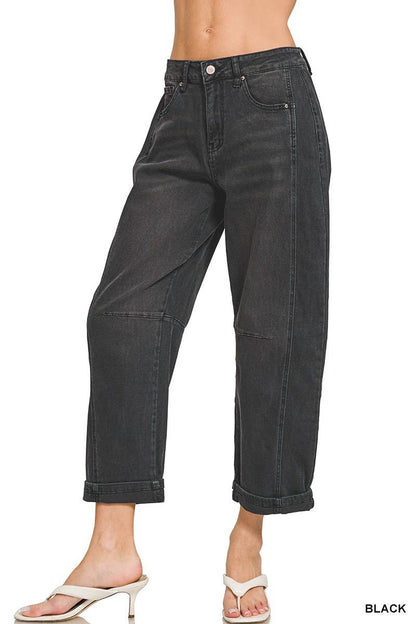 Splash of Color Barrel-Leg Cropped Denim Pants