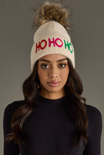 Load image into Gallery viewer, Beige Ho Ho Ho Knit Pom Hat