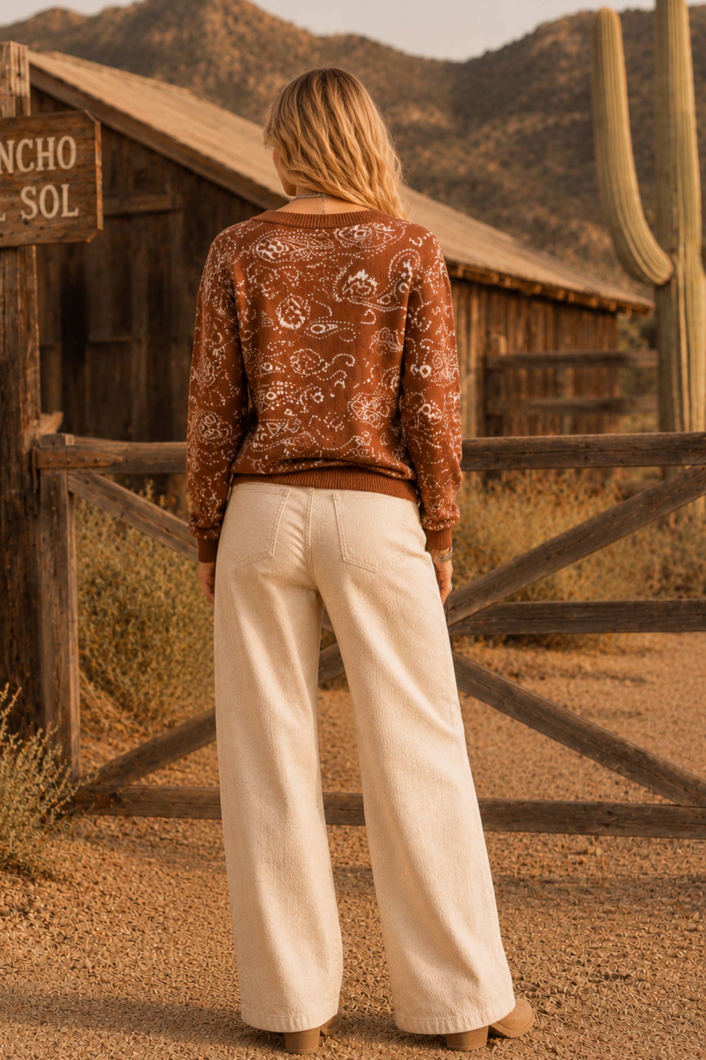 Boho Graphic Knit Cardigan – Cozy Brown Winter Layer