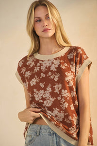 Floral Printed Jacquard Knit Top
