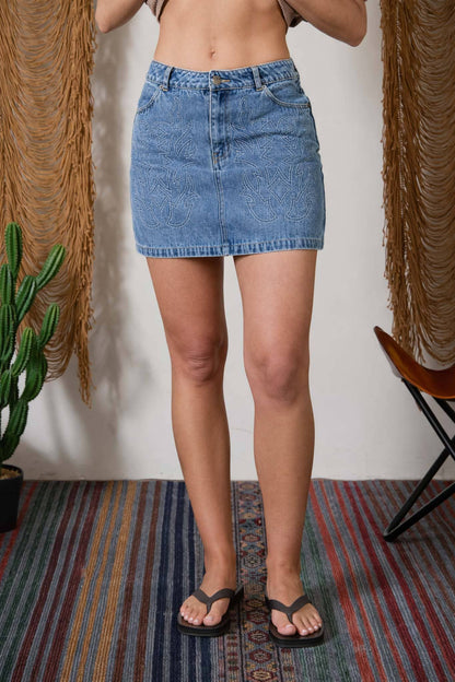 WESTERN STITCH DETAIL DENIM MINI SKIRT
