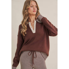 Load image into Gallery viewer, COZY CABIN PINSTRIPE HENLEY POLO SWEATER TOP