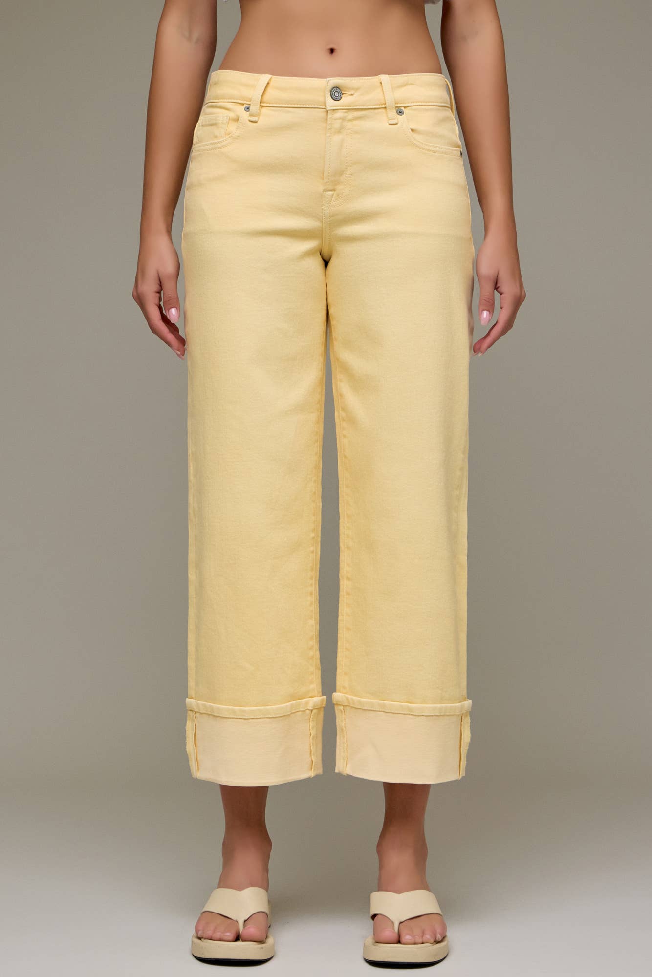 Mellow Yellow Cuffed Mid Rise Petite Dad Jean