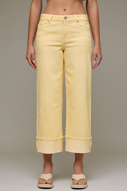 Mellow Yellow Cuffed Mid Rise Petite Dad Jean