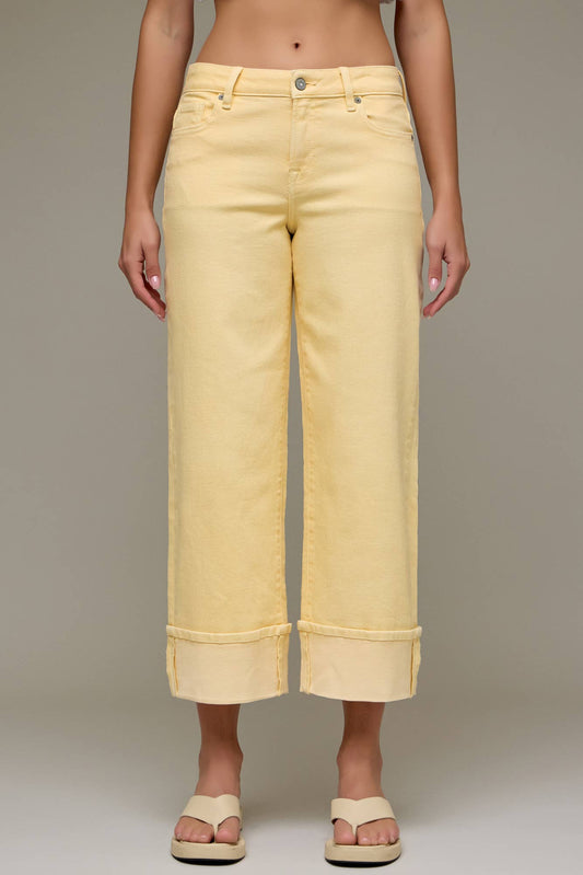 Mellow Yellow Cuffed Mid Rise Petite Dad Jean