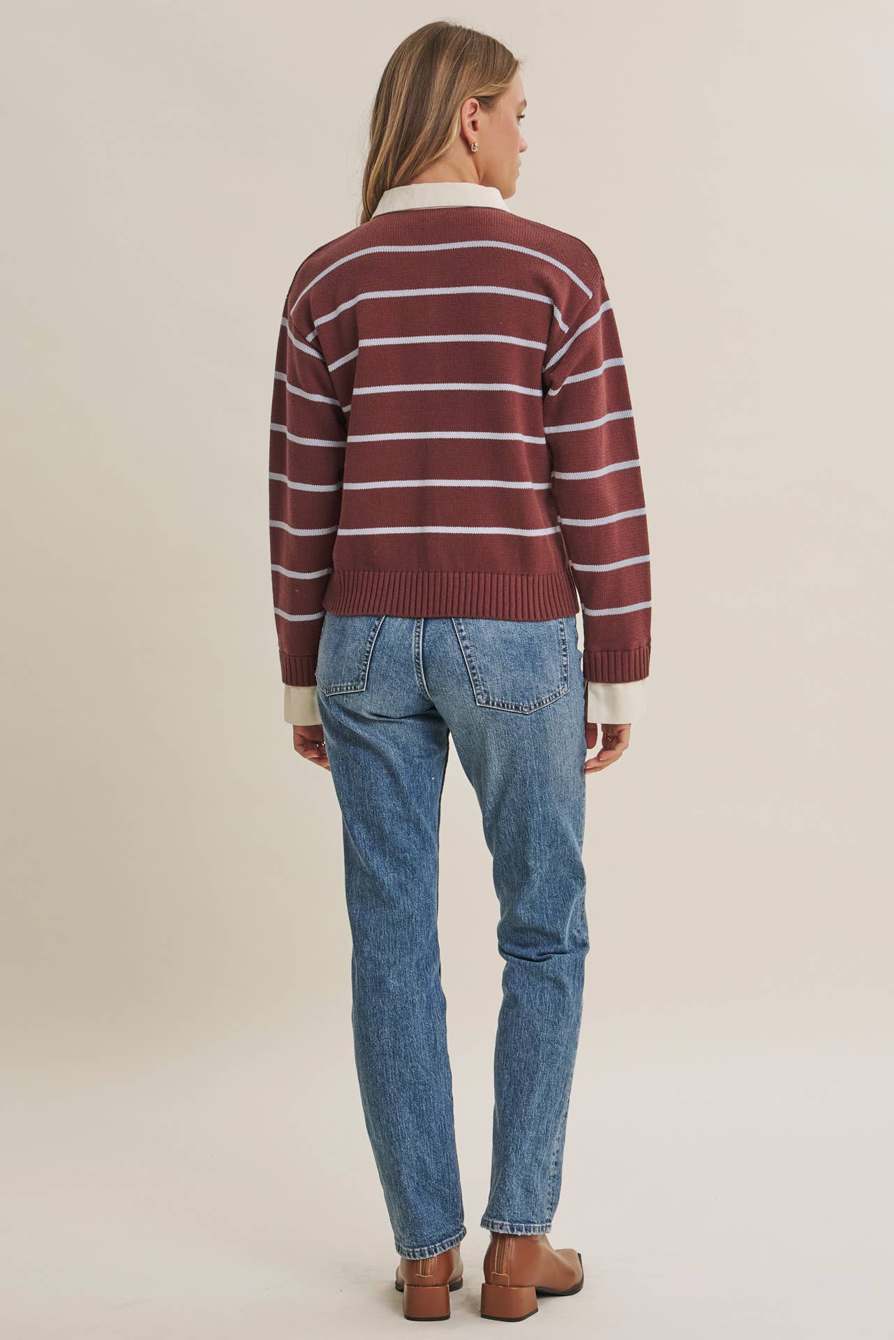 MODERN HERITAGE STRIPE HENLEY TWOFER SWEATER TOP