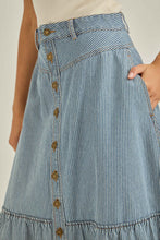 Load image into Gallery viewer, Denim Pin Stripe Midi Skirt