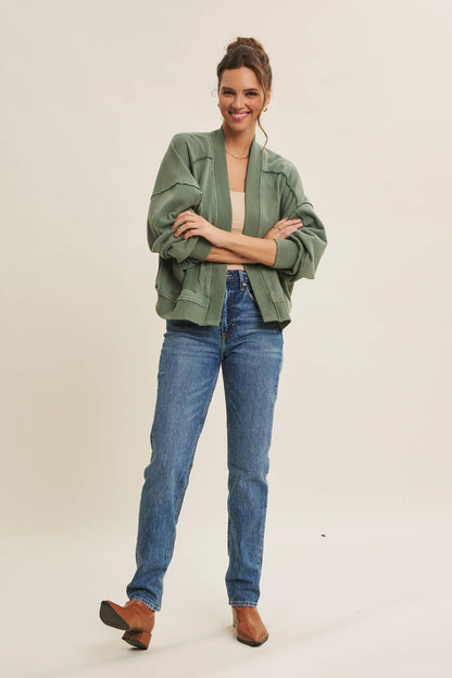 COZY FAVORITE MINERAL-WASHED FRENCH TERRY CARDIGAN