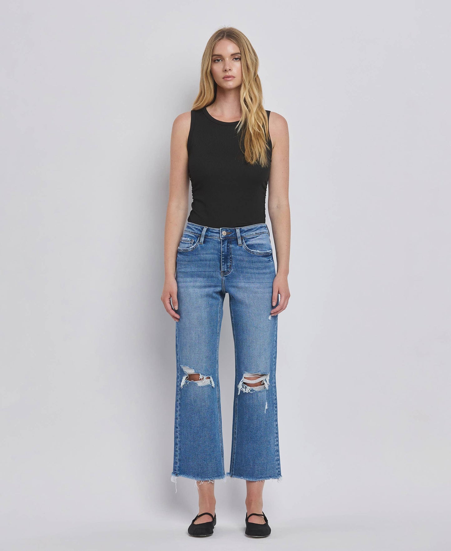 Warmer Days Ahead High Rise Distressed Crop Straight Jeans