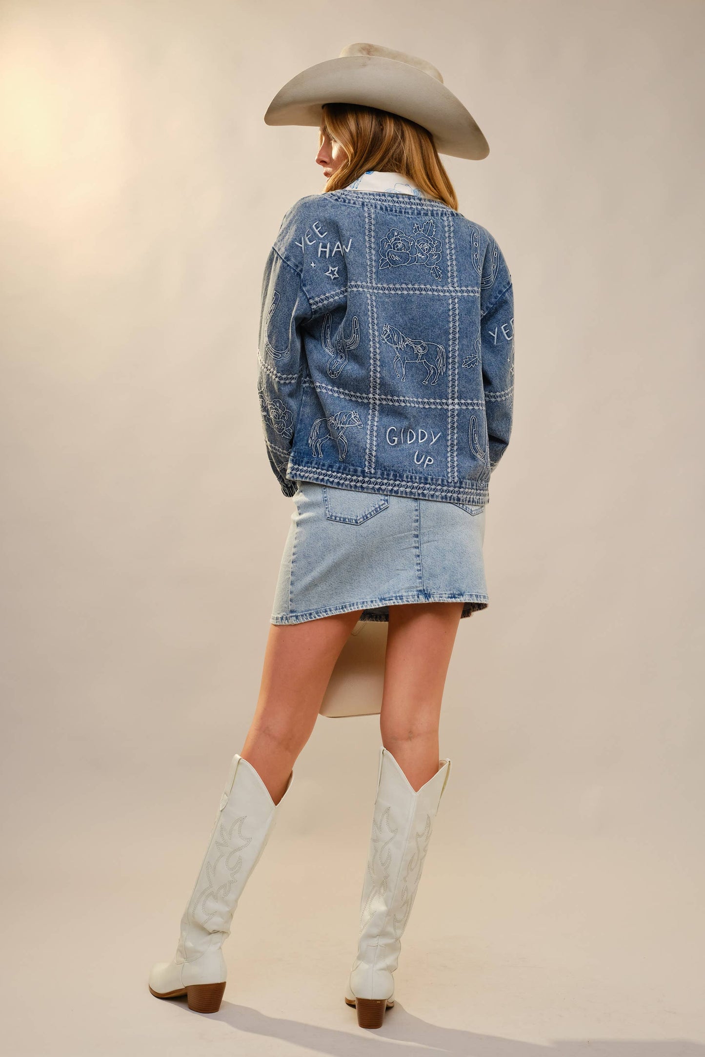 This Ain’t My First Rodeo Western Embroidery Puff Sleeve Denim Jacket