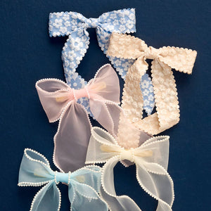 Sheer Pearl Hair Bow-Cream