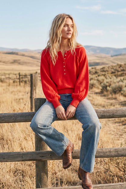 Sunday Social Henley Balloon Sleeve Sweater