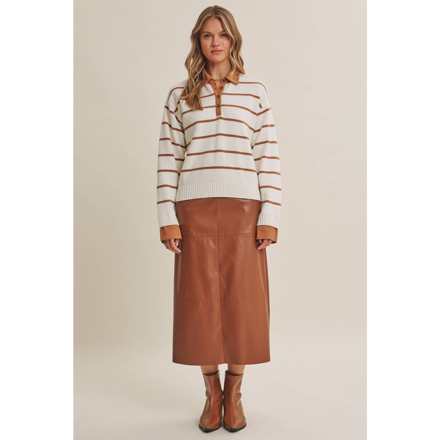 MODERN HERITAGE STRIPE HENLEY TWOFER SWEATER TOP