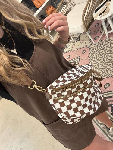 Double Zip Checkered Nylon Bag