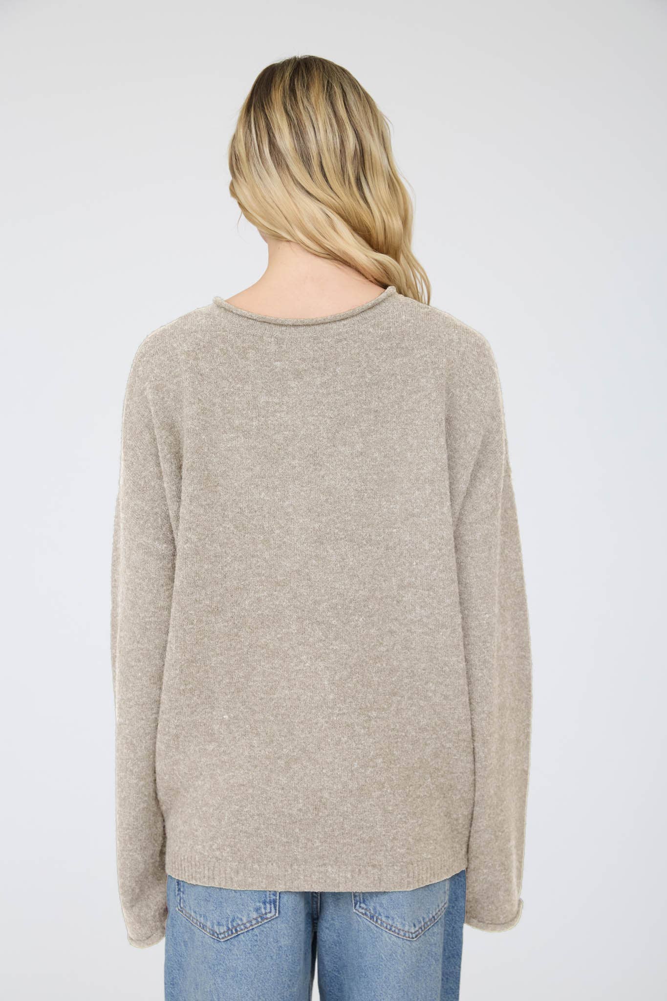 RAW ROLLED EDGE HENLEY RELAXED PULLOVER SWEATER