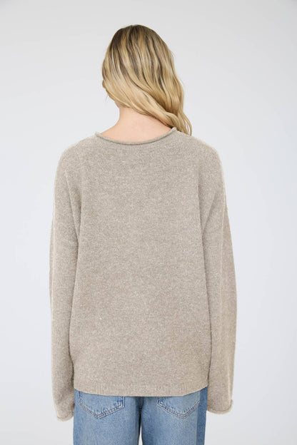 RAW ROLLED EDGE HENLEY RELAXED PULLOVER SWEATER