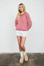 Load image into Gallery viewer, STRIPE RAW EDGE DROP SHOULDER KNIT CARDIGAN