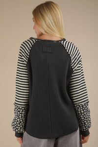 Mixed Emotions Oversized Floral & Stripe Knit Top