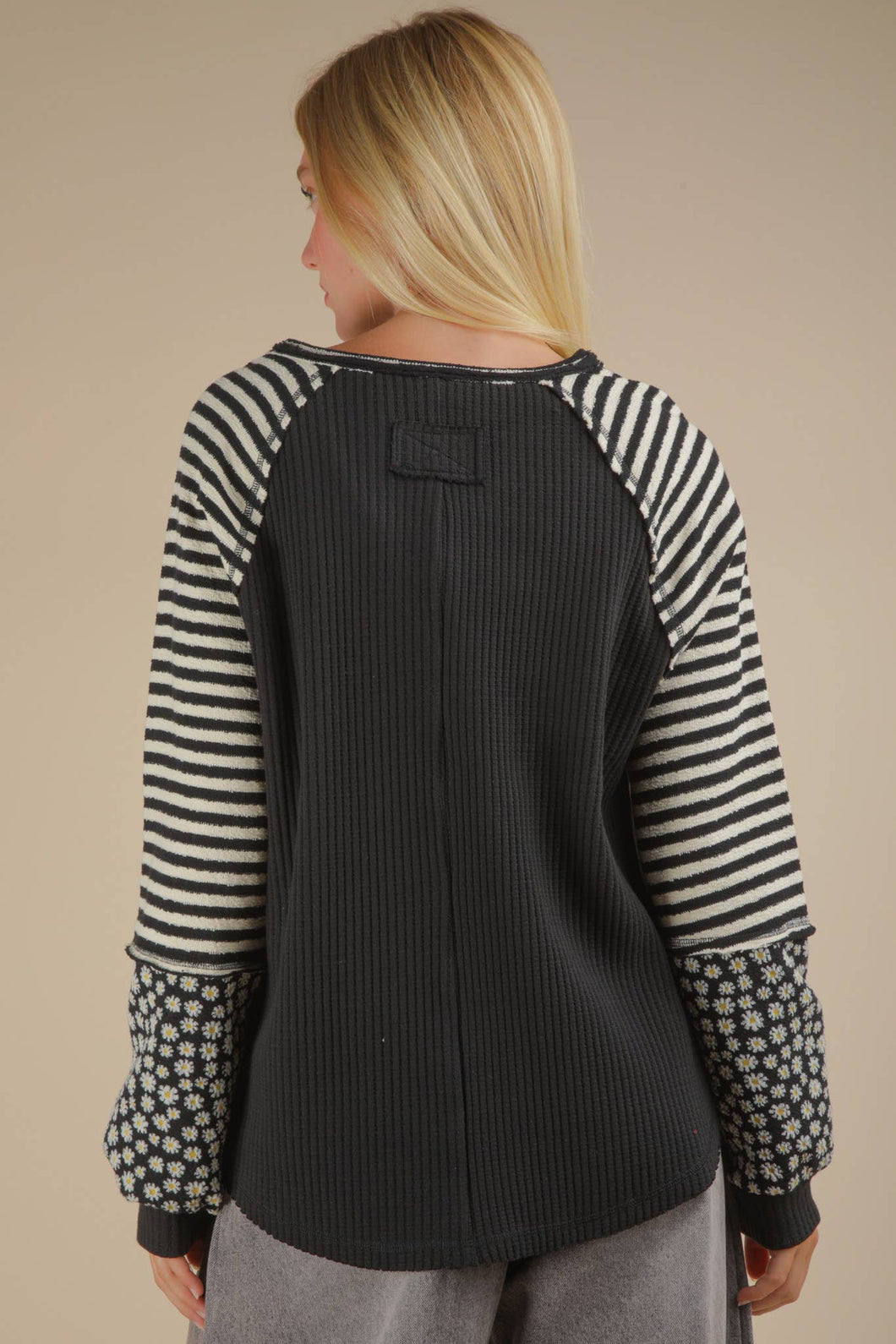 Mixed Emotions Oversized Floral & Stripe Knit Top