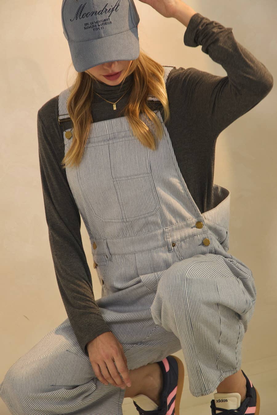 Pinstriped Barrel-Leg Overalls
