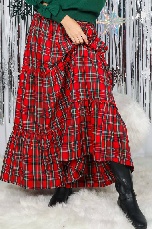 Feelin’ Festive Flowy Plaid Tiered Maxi Skirt