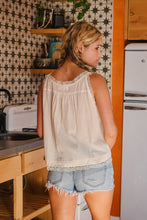 Load image into Gallery viewer, Bows Before Bros Tie Front Lace Trimmed Tank Top