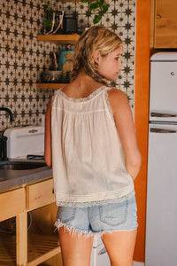 Bows Before Bros Tie Front Lace Trimmed Tank Top
