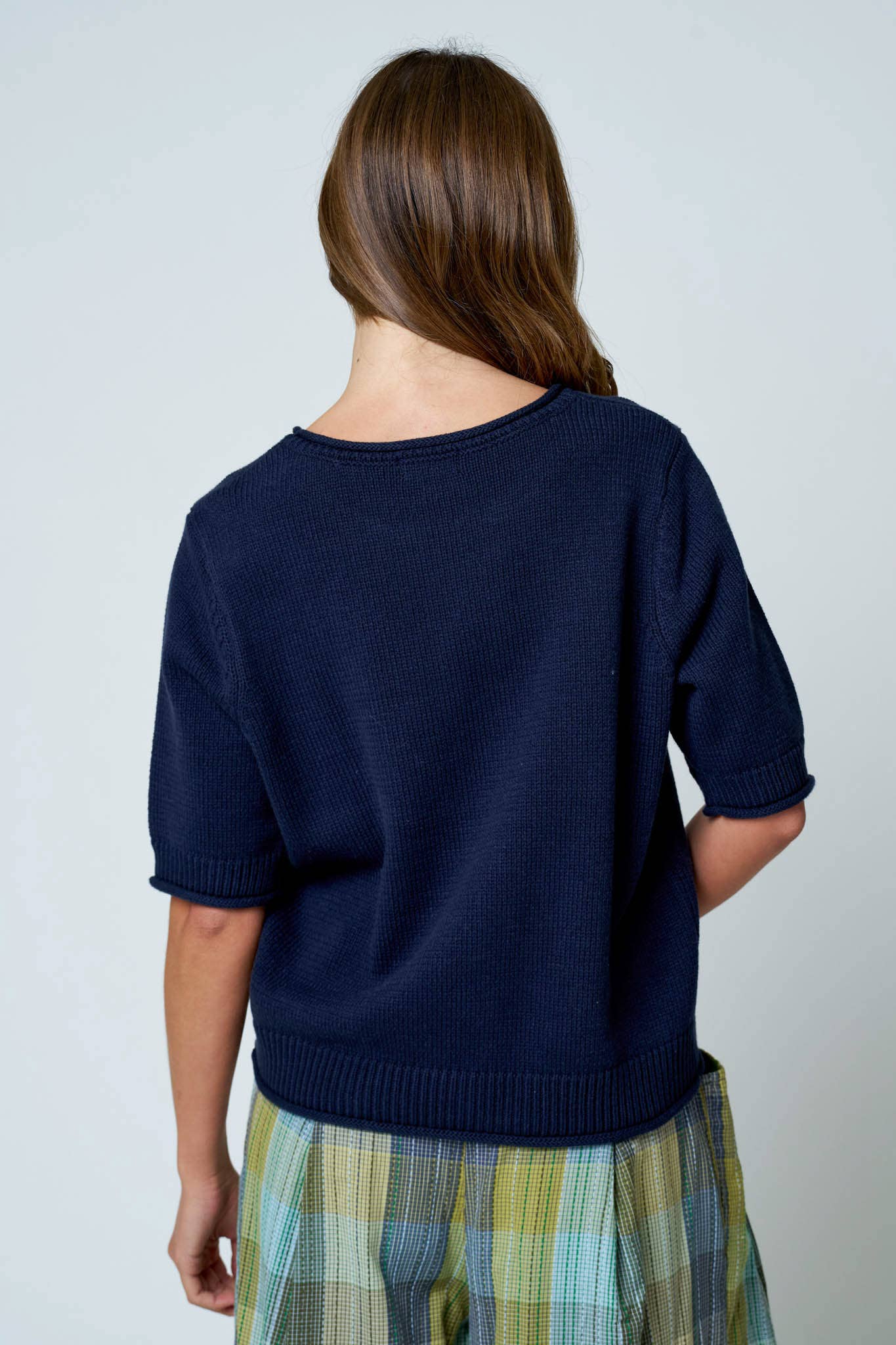 RAW EDGE HALF SLEEVE SWEATER KNIT TOP