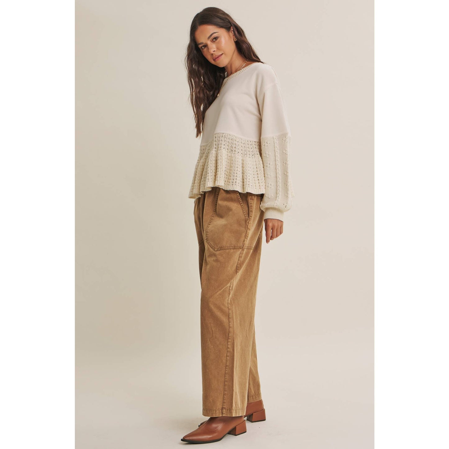 SOFT AUTUMN MIXED MEDIA SWEATER PANEL SWEATSHIRT