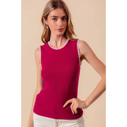 RIB SLEEVELESS TANK TOP EMBROIDERY DETAIL