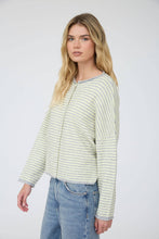 Load image into Gallery viewer, STRIPE RAW EDGE DROP SHOULDER KNIT CARDIGAN