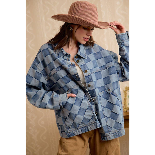 Check Yes Washed Checkered Denim Jacket