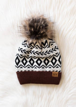 Load image into Gallery viewer, Ivory, Black &amp; Brown Pattern Pom Hat