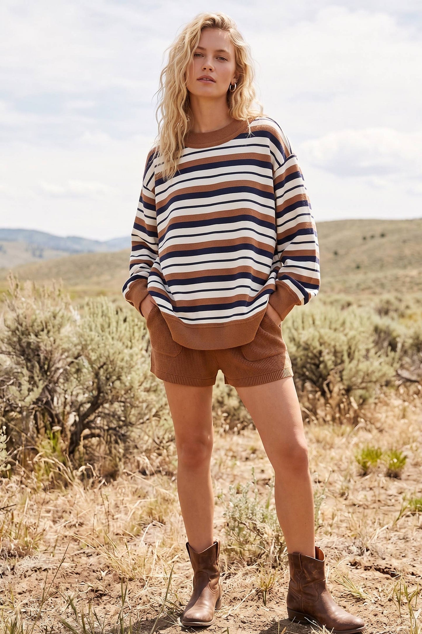 Fall In Line Oversized Striped Sweatshirt
