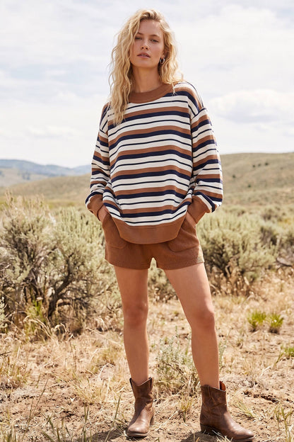 Fall In Line Oversized Striped Sweatshirt
