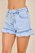 Load image into Gallery viewer, Ruffle &amp; Lace-Up Denim Shorts