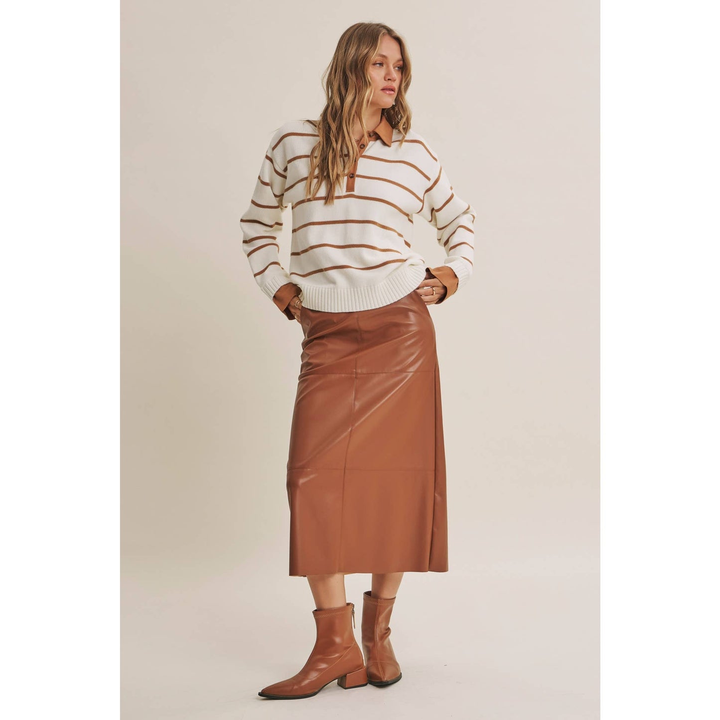 MODERN HERITAGE STRIPE HENLEY TWOFER SWEATER TOP