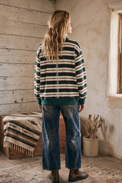 Fall In Line Oversized Striped Sweatshirt