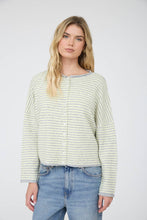 Load image into Gallery viewer, STRIPE RAW EDGE DROP SHOULDER KNIT CARDIGAN