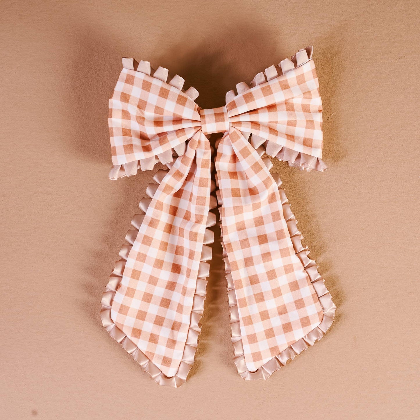 Fancy Frills Hair Bow-Maple Gingham