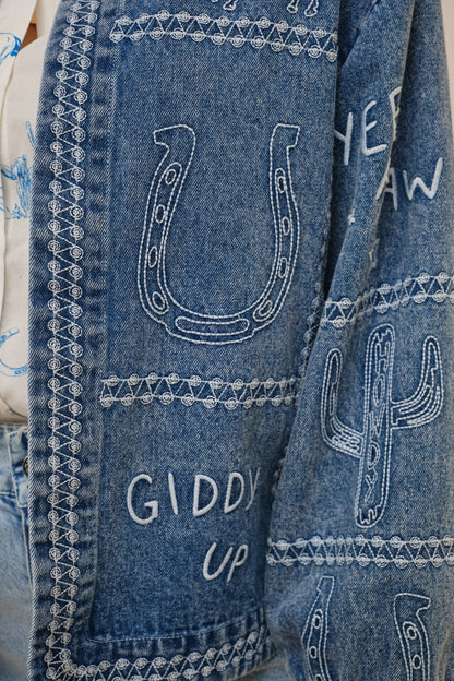 This Ain’t My First Rodeo Western Embroidery Puff Sleeve Denim Jacket